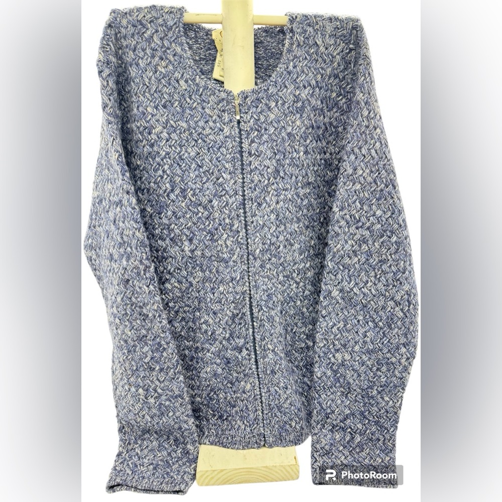 Talbots Hand Knit Petite Medium Merino Wool Basket-Weave Cardigan